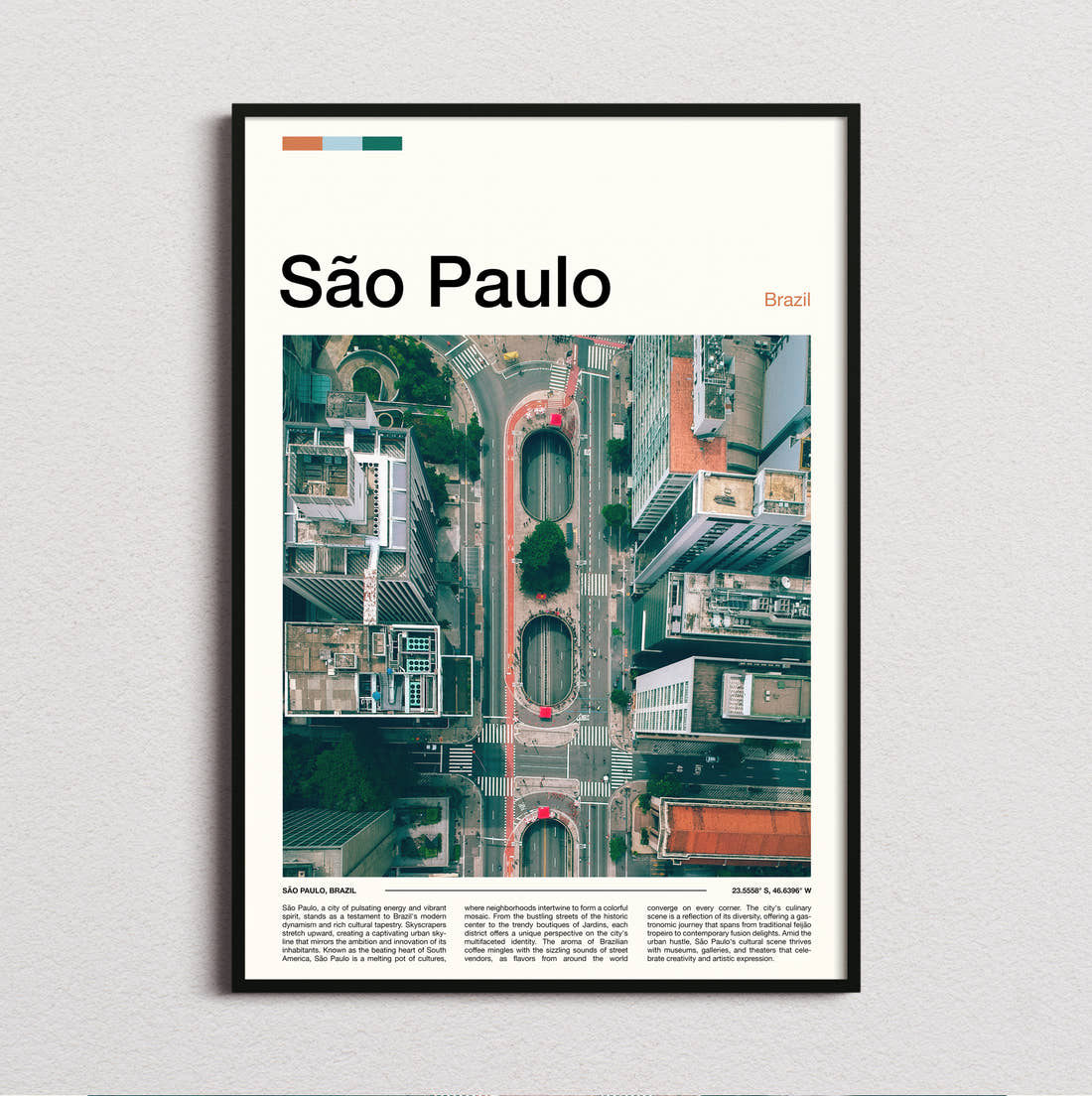 Sao Paulo Aerial City View Travel Print framed and photographed straight on