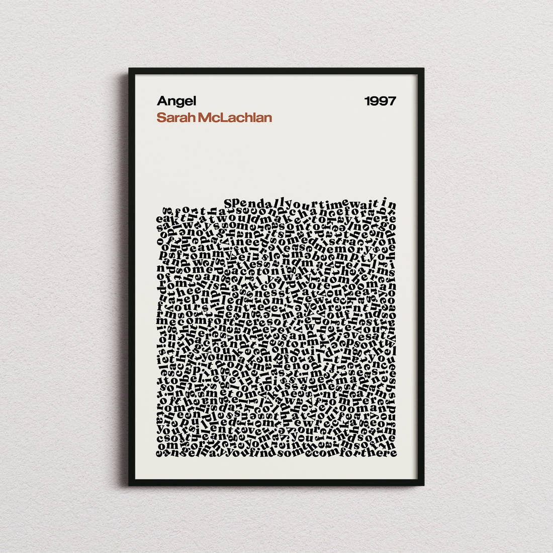 Sarah Mclachlan Angel Lyric Print in the cream colourway, framed