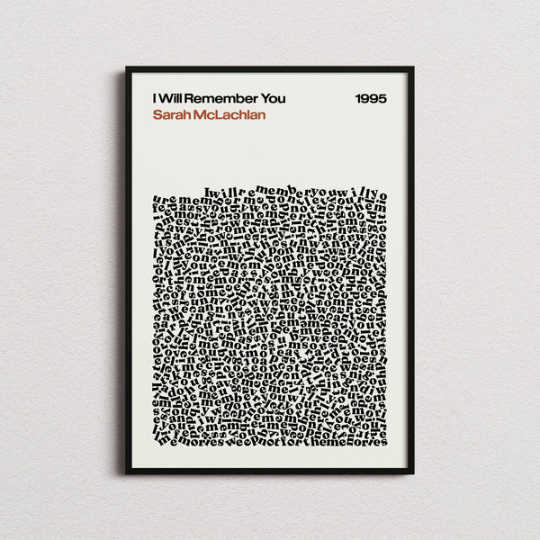 Sarah Mclachlan I Will Remember You Lyric Print in the cream colourway, framed