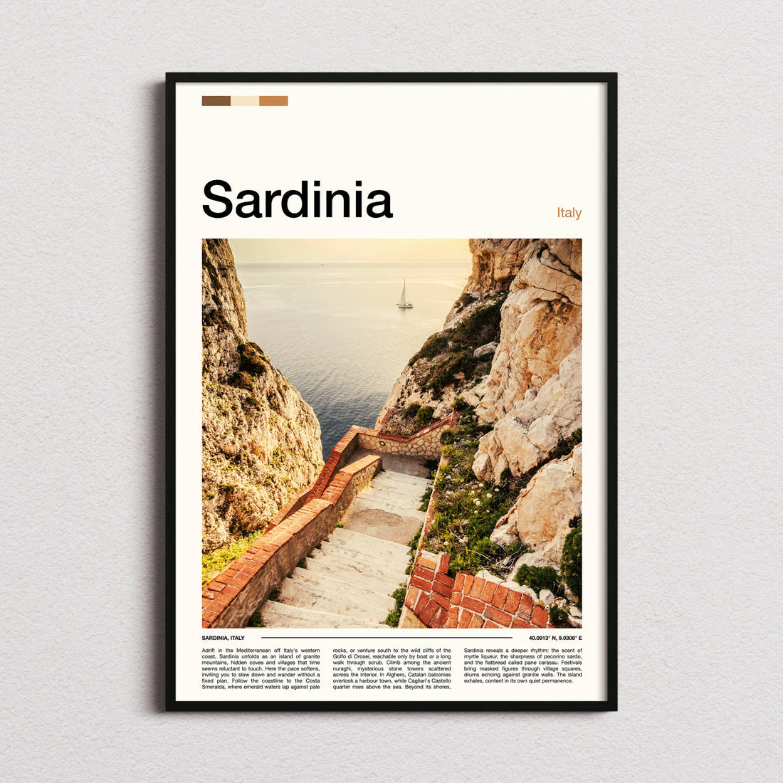 Sardinia Coastal Stone Staircase Travel Print framed and photographed straight on