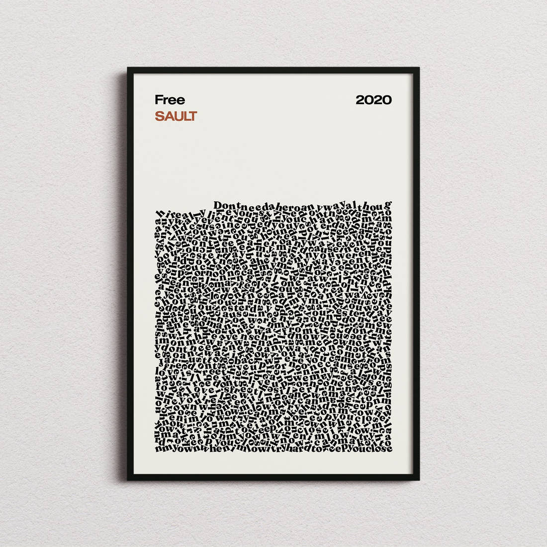 Sault Free Lyric Print in the cream colourway, framed