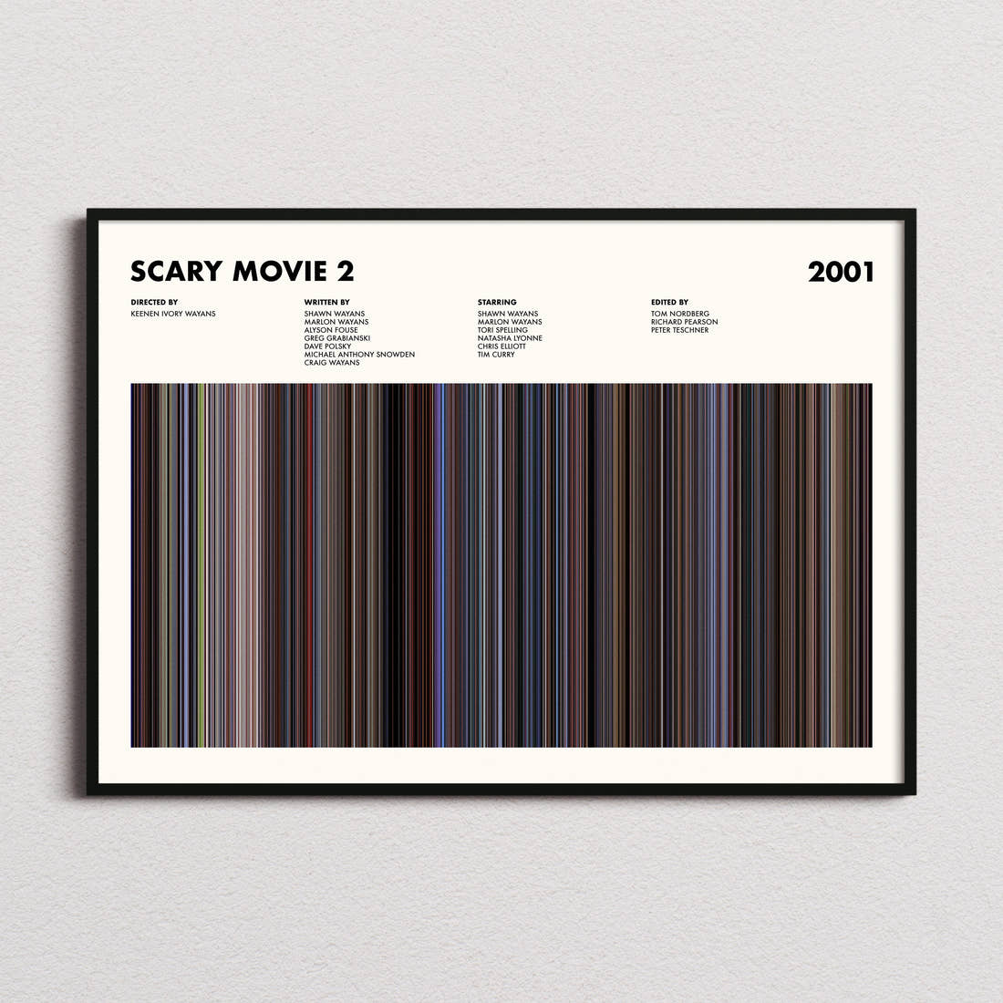 Scary Movie 2 Barcode Poster Movie Barcode Poster framed and photographed straight on