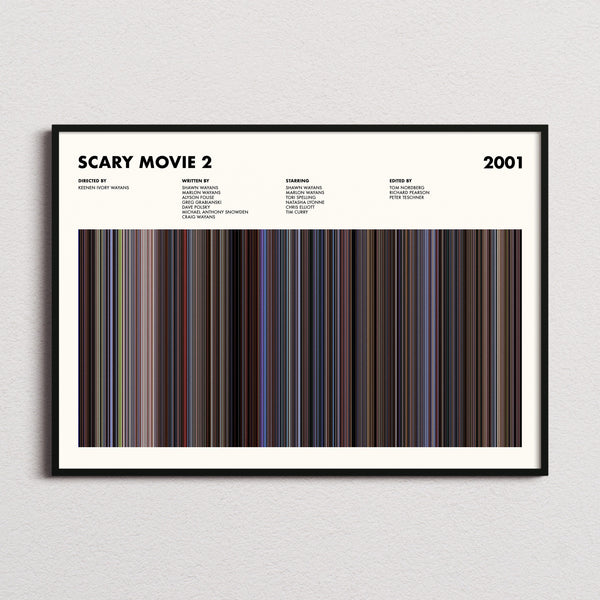 Scary Movie 2 Barcode Poster Movie Barcode Poster framed and photographed straight on
