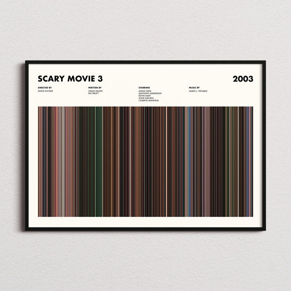 Scary Movie 3 Barcode Poster Movie Barcode Poster framed and photographed straight on