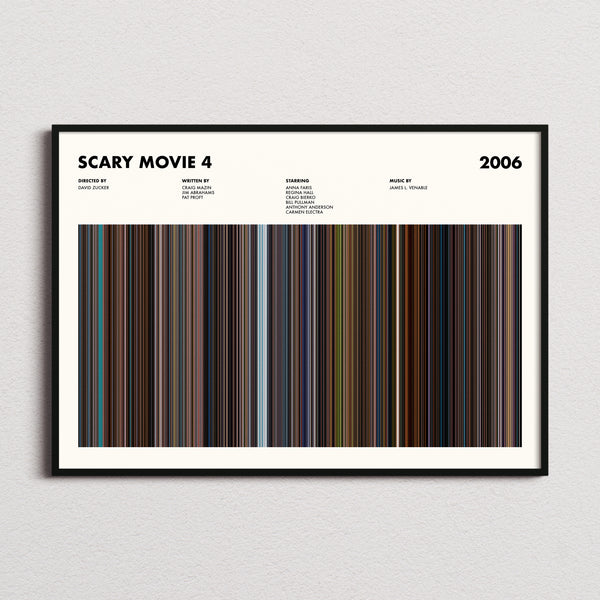 Scary Movie 4 Barcode Poster Movie Barcode Poster framed and photographed straight on