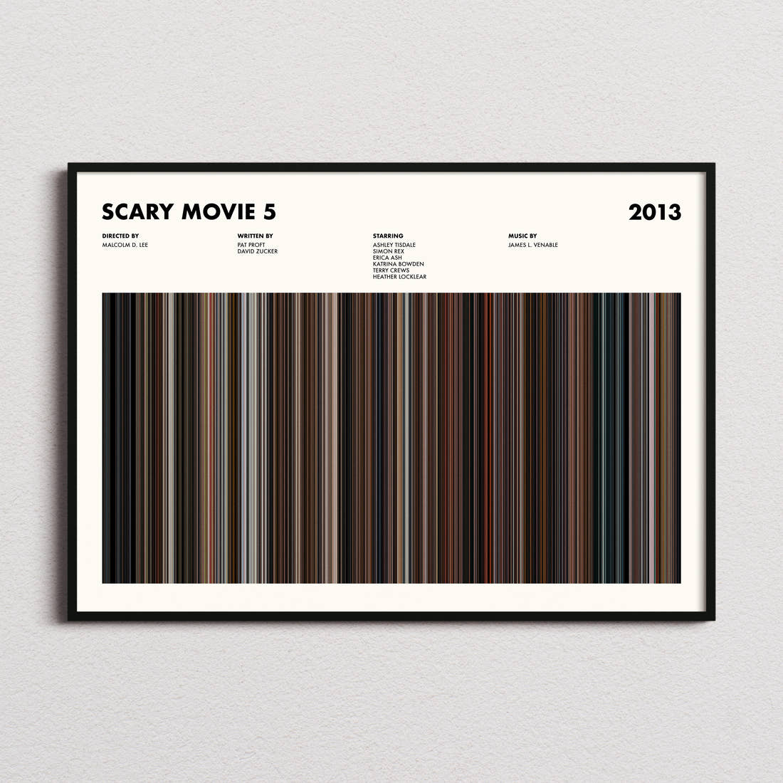 Scary Movie 5 Barcode Poster Movie Barcode Poster framed and photographed straight on