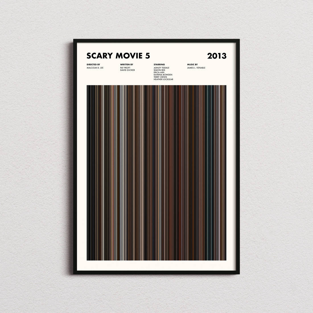 Scary Movie 5 Barcode Poster Movie Barcode Poster framed on a plain studio wall