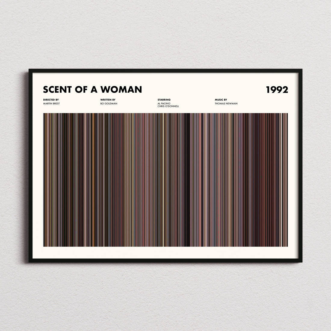 Scent of a Woman Movie Barcode Poster framed and photographed straight on