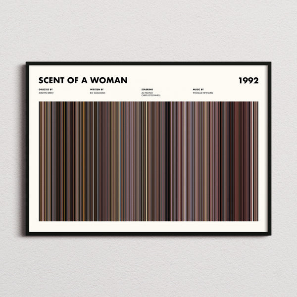 Scent of a Woman Movie Barcode Poster framed and photographed straight on