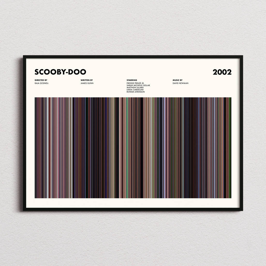 Scooby-Doo Movie Barcode Poster framed and photographed straight on