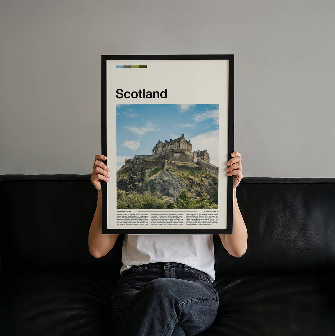 Scotland Edinburgh Castle Travel Print held up by hand to show the size of the print