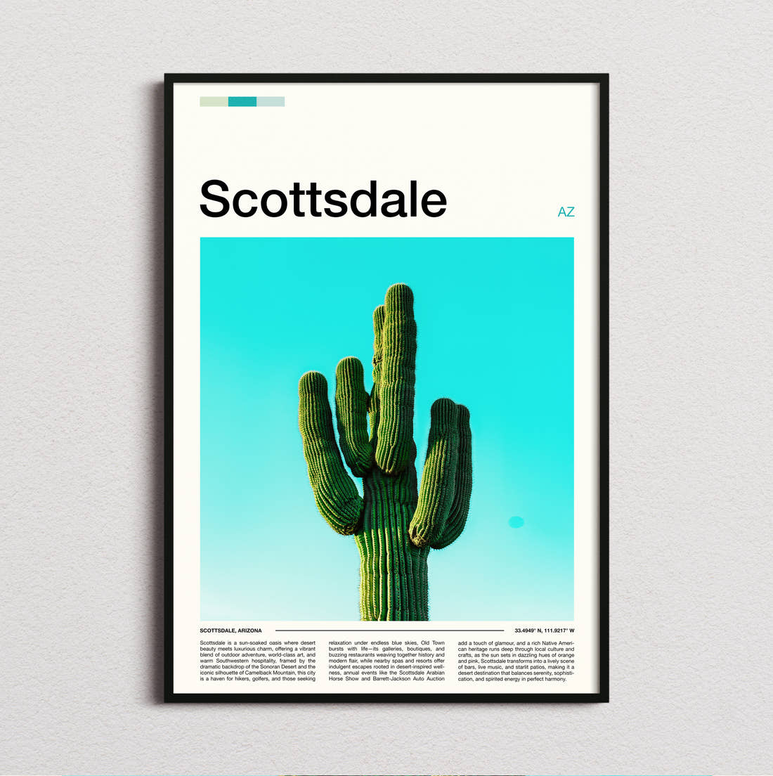Scottsdale Saguaro Cactus Travel Print framed and photographed straight on