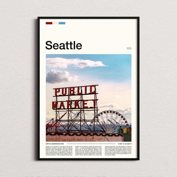 Seattle - Public Market Sign And Big Wheel - Travel Print