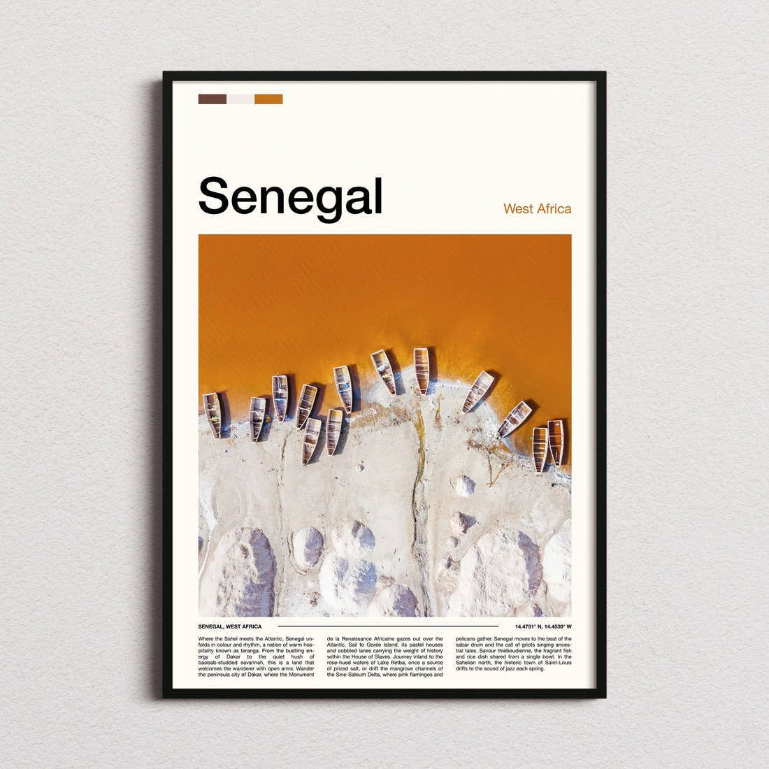 Senegal Aerial Fishing Boats Travel Print framed and photographed straight on