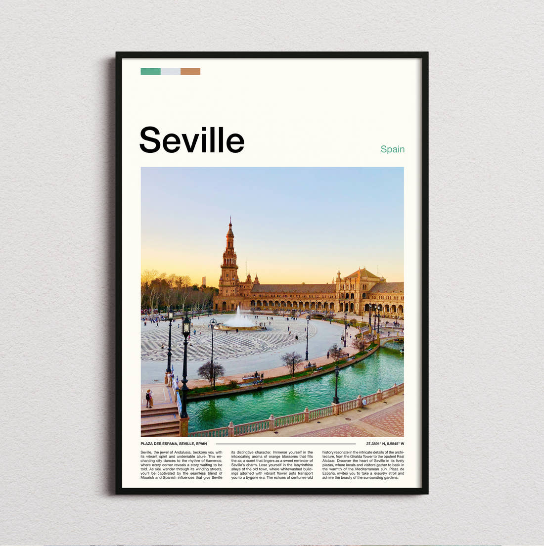 Sevilla Plaza De Espana Travel Print framed and photographed straight on