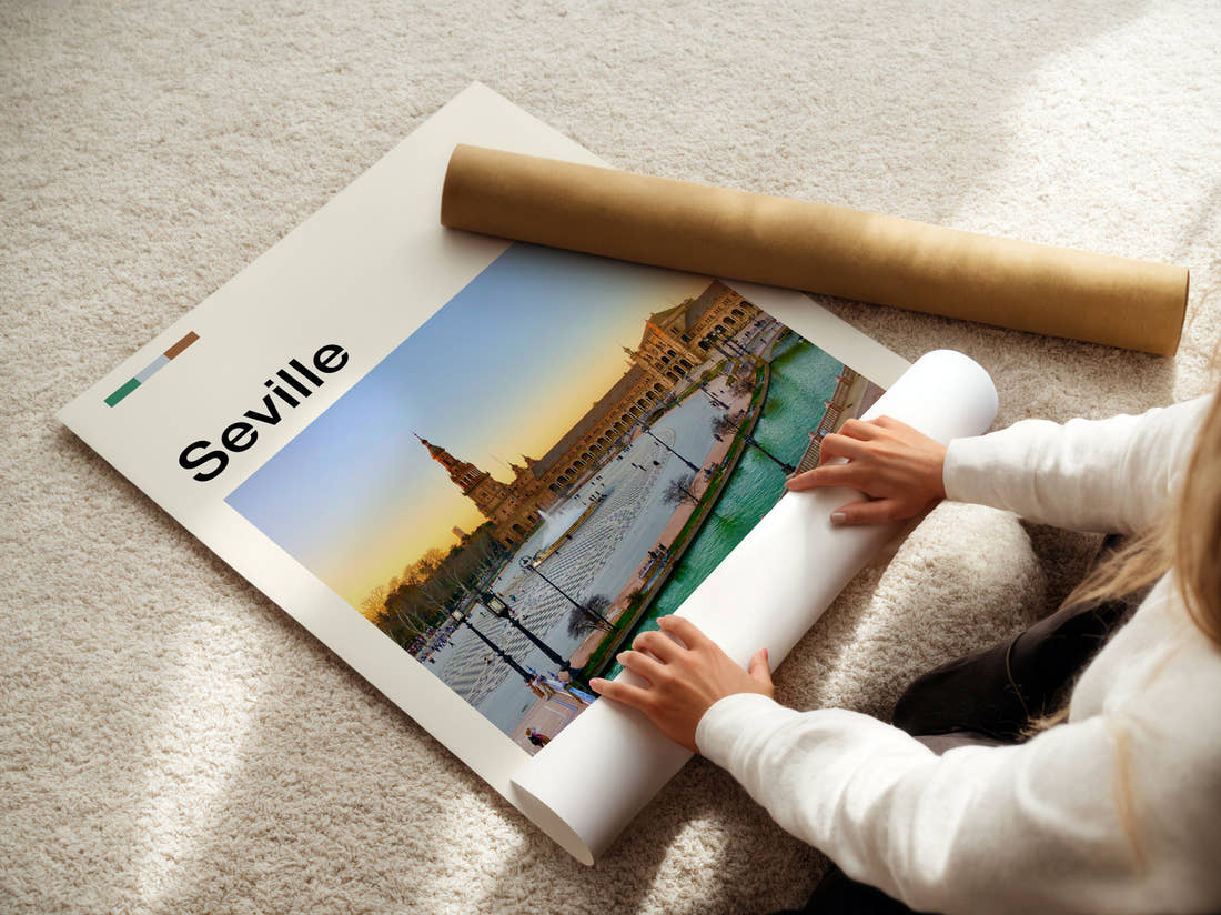 Sevilla Plaza De Espana Travel Print being unrolled from its postal tube