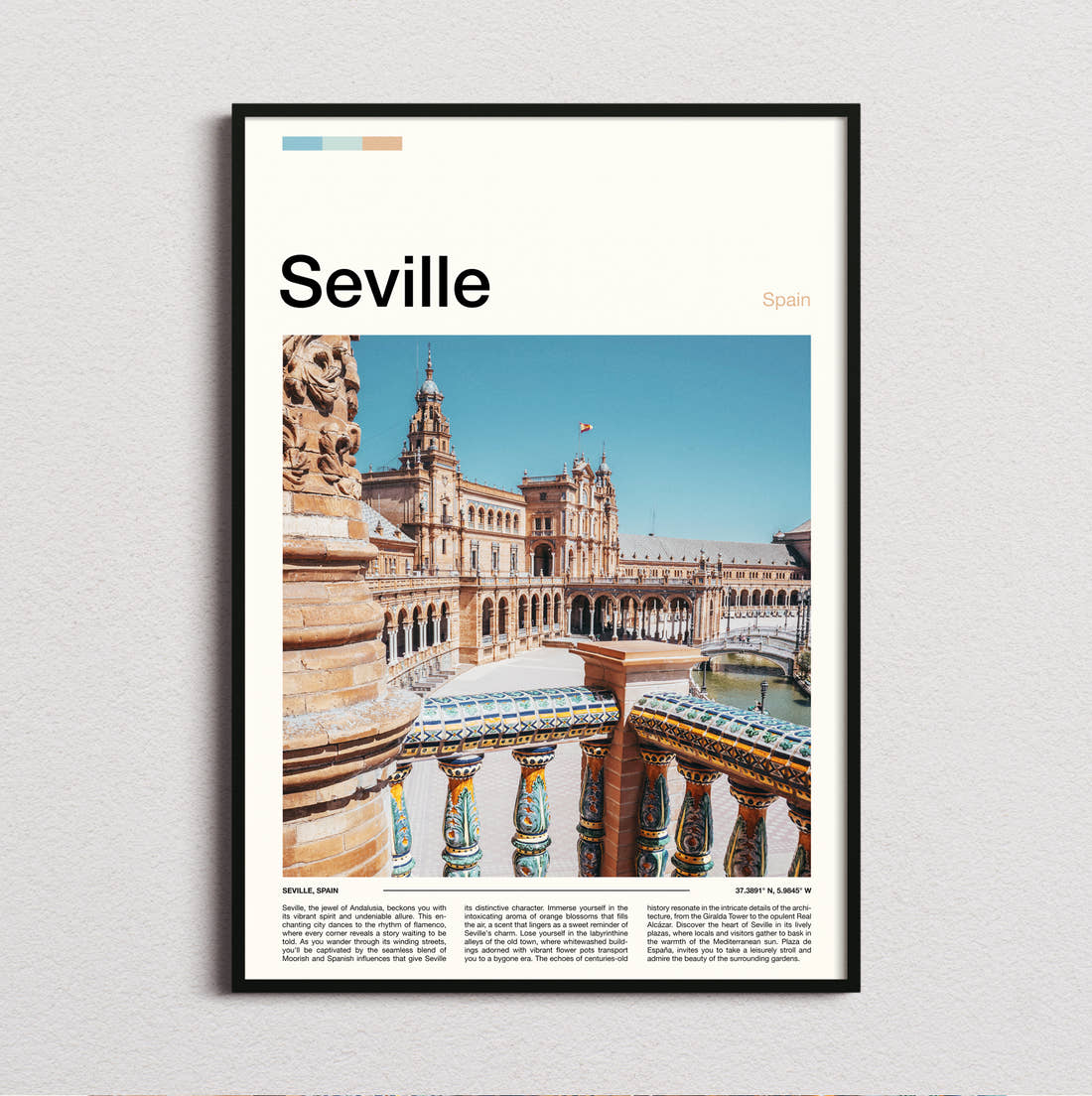 Seville Plaza De Espana Travel Print framed and photographed straight on