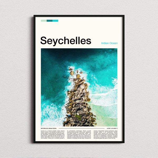 Seychelles - Aerial Rocky Shoreline - Travel Print
