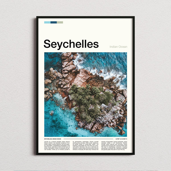 Seychelles - Aerial Rocky Coast - Travel Print