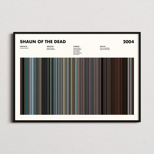 Shaun of the Dead Movie Barcode Poster framed and photographed straight on