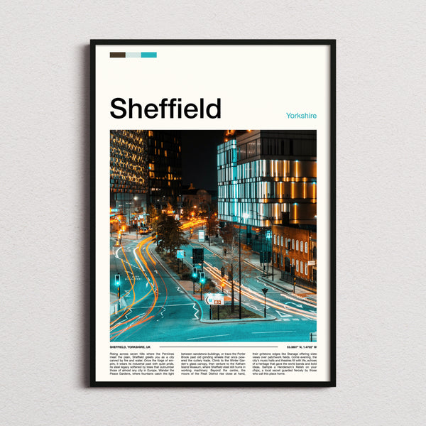 Sheffield Night Traffic Trails Travel Print framed and photographed straight on