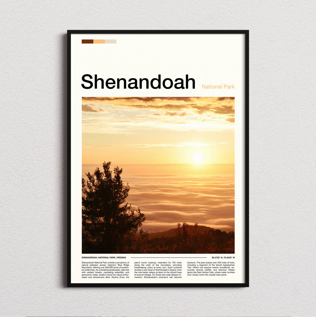 Shenandoah Sunrise Over The Valley Travel Print framed and photographed straight on