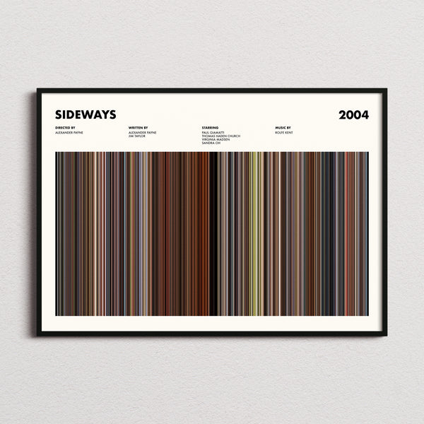 Sideways Movie Barcode Poster framed and photographed straight on