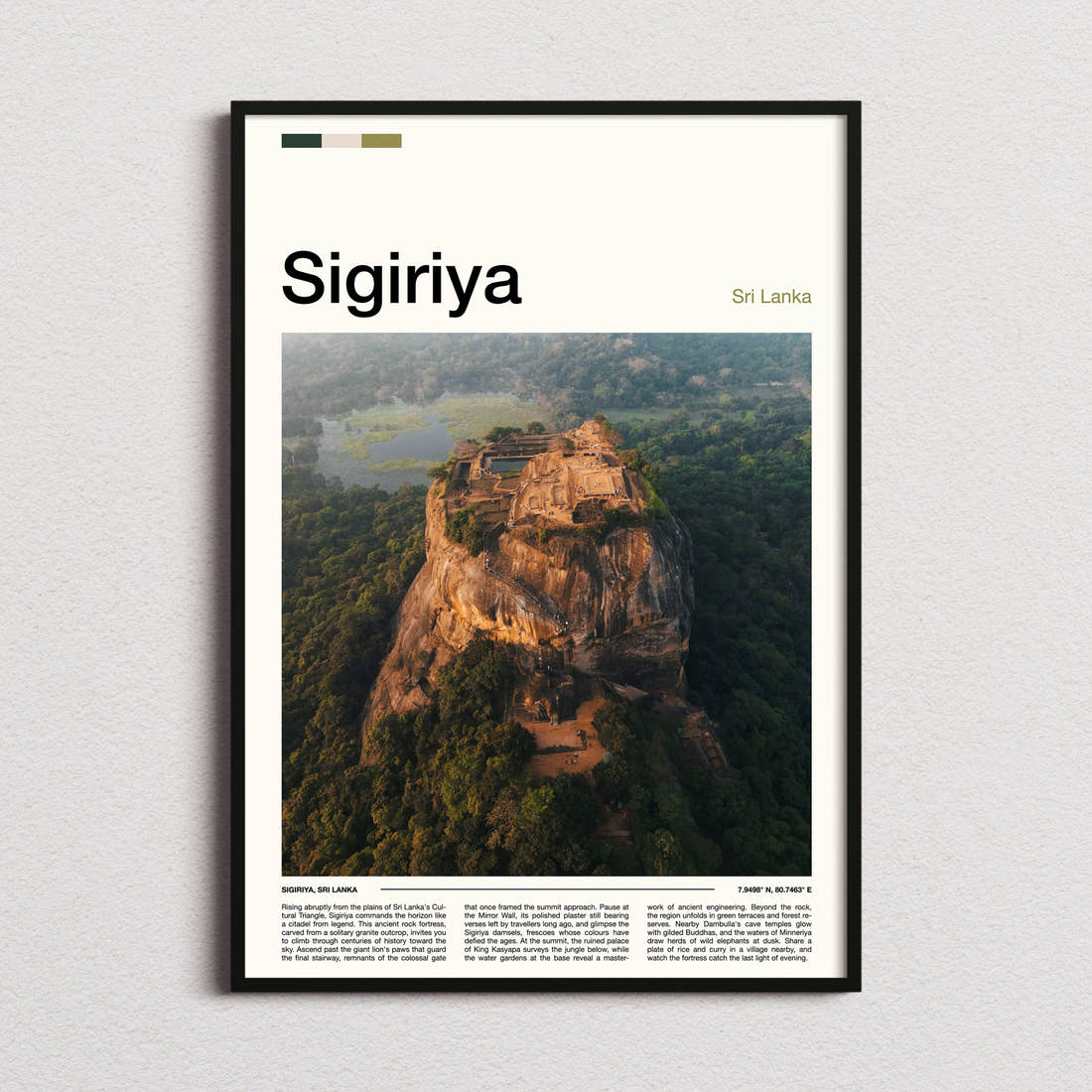 Sigiriya Aerial Rock Fortress Travel Print framed and photographed straight on