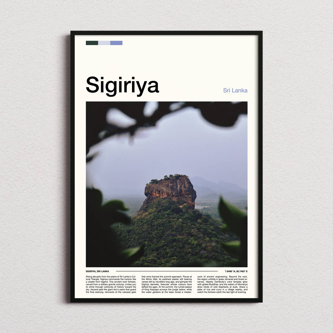 Sigiriya Rock Fortress Jungle View Travel Print framed and photographed straight on