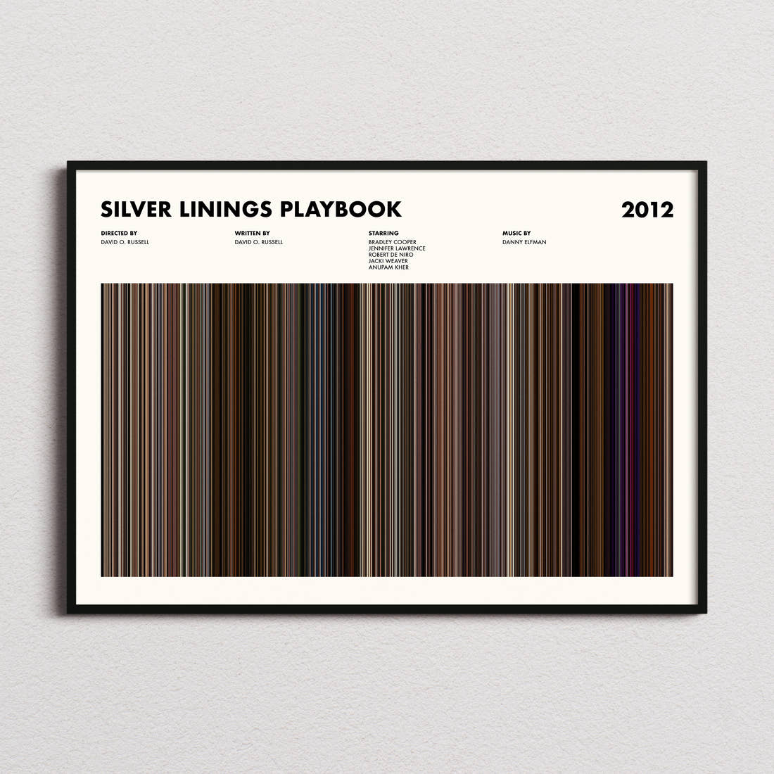 Silver Linings Playbook Movie Barcode Poster framed and photographed straight on