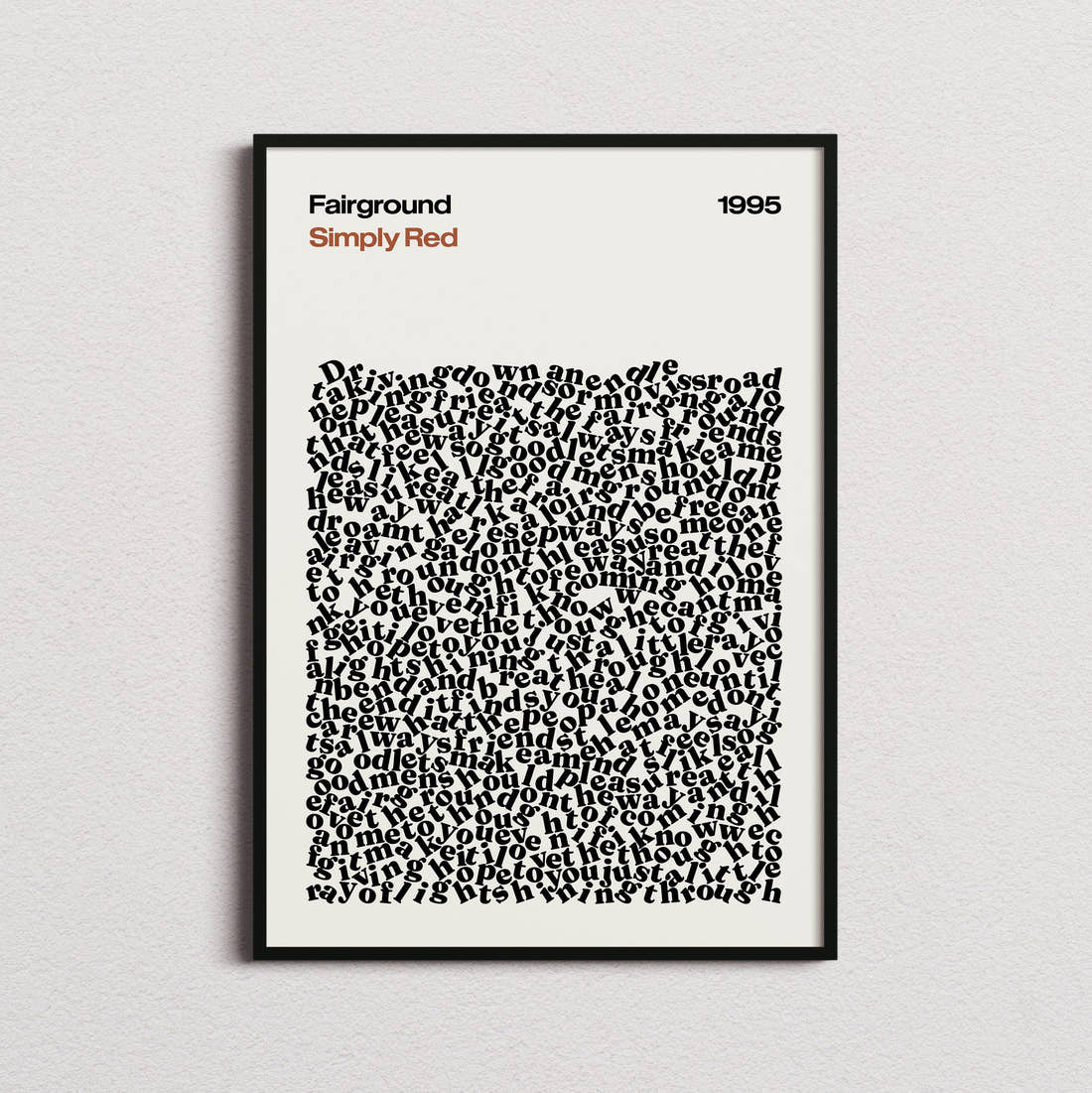 Simply Red Fairground Lyric Print in the cream colourway, framed