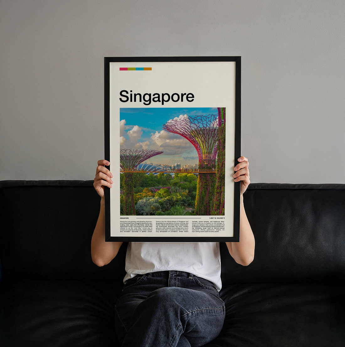 Singapore Supertree Grove Travel Print held up by hand to show the size of the print