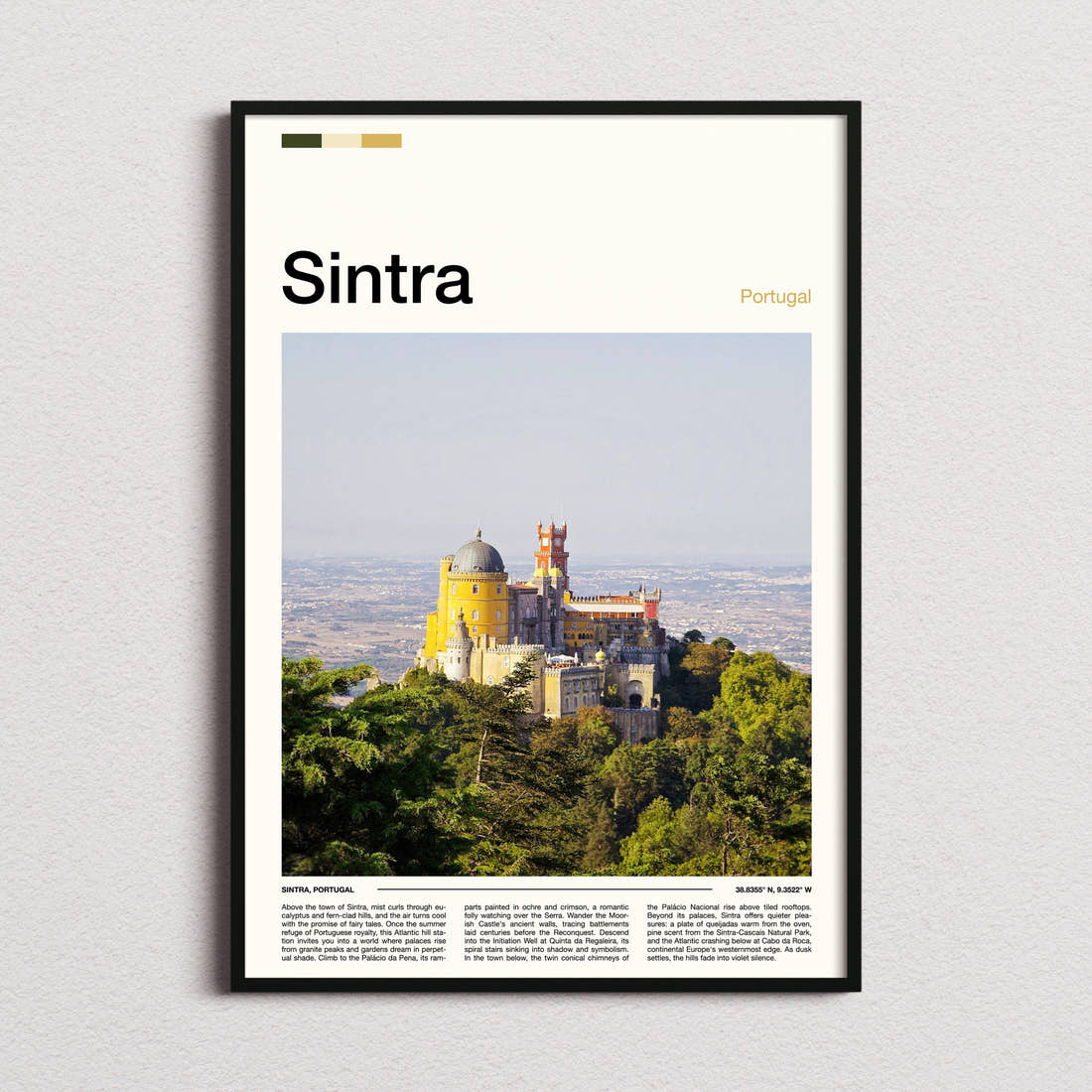 Sintra Hilltop Palace View Travel Print framed and photographed straight on