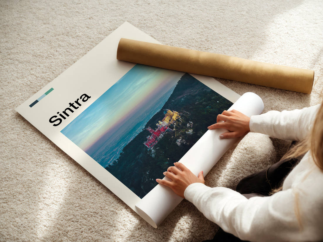 Sintra PaláCio Da Pena Travel Print being unrolled from its postal tube