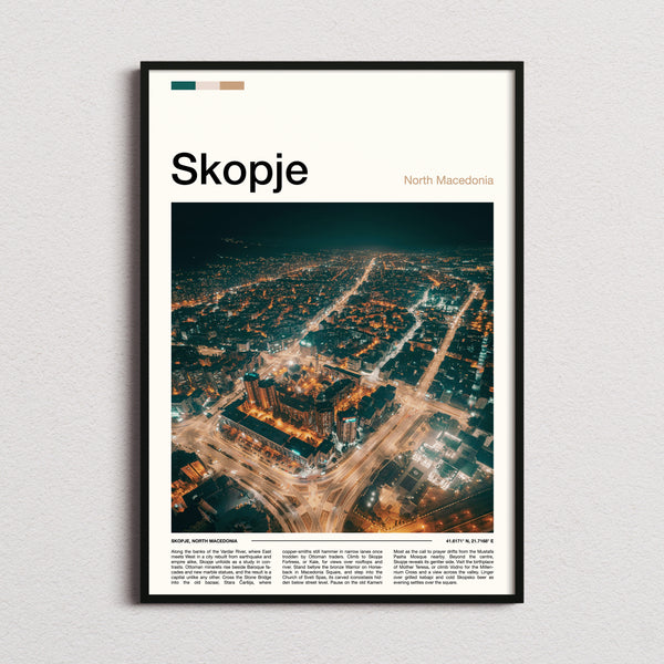 Skopje Illuminated City Sprawl Travel Print framed and photographed straight on