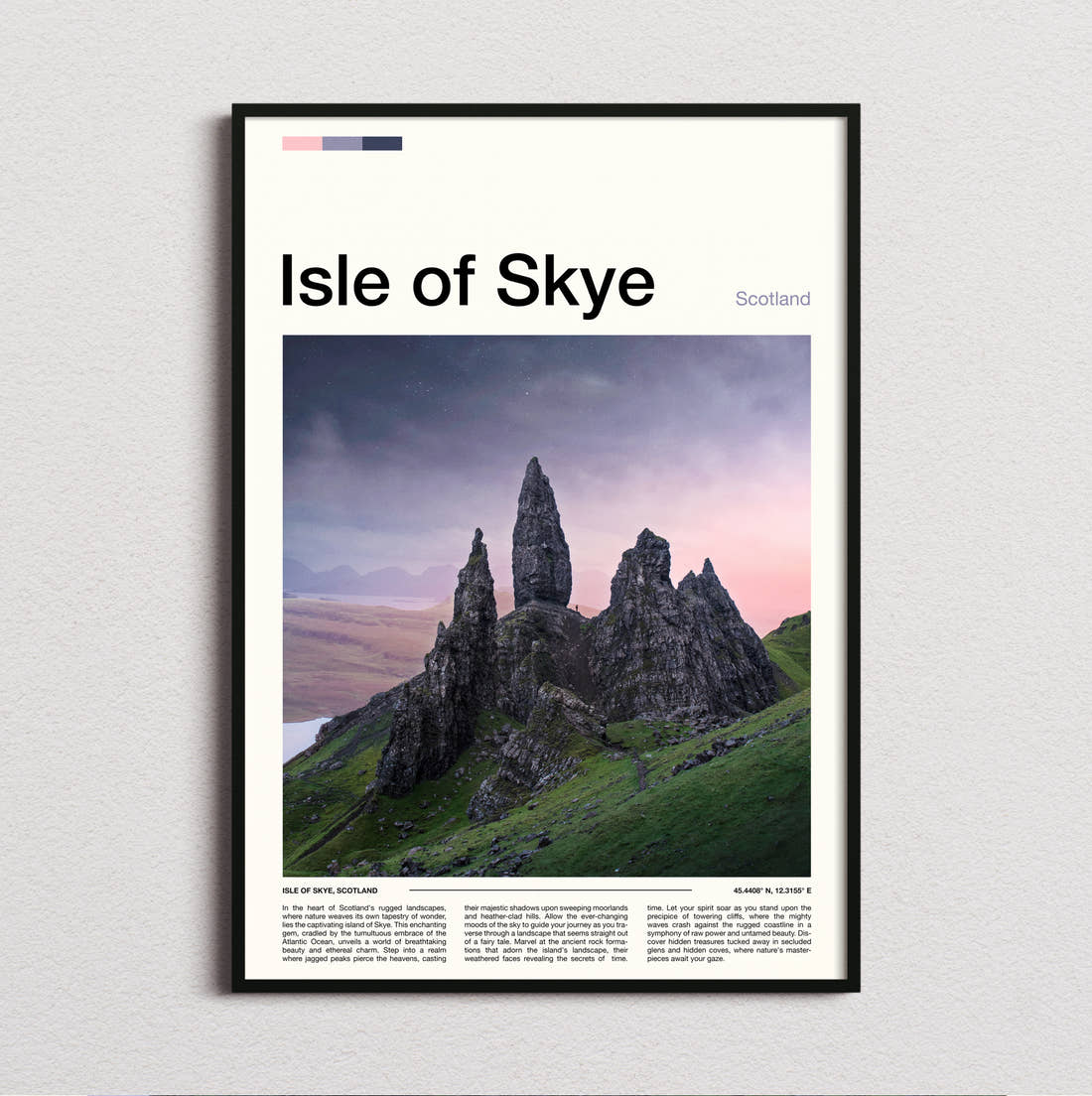 Skye The Old Man Of Storr Travel Print framed and photographed straight on