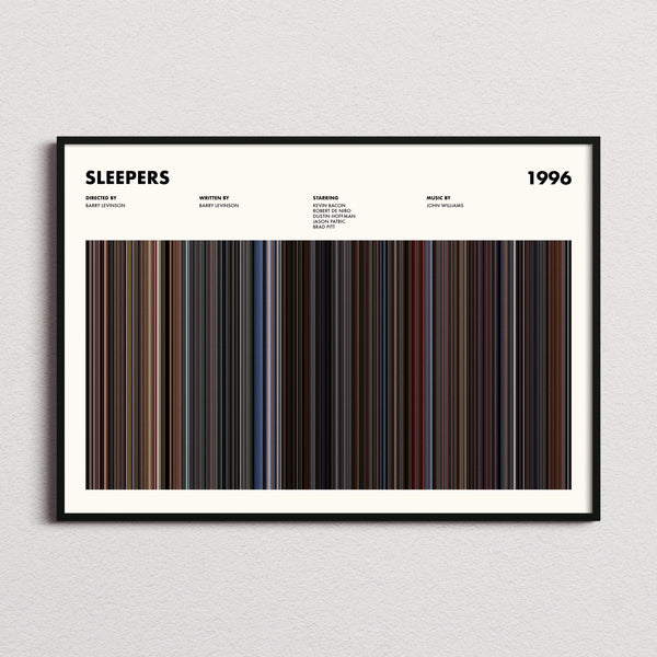 Sleepers Movie Barcode Poster framed and photographed straight on