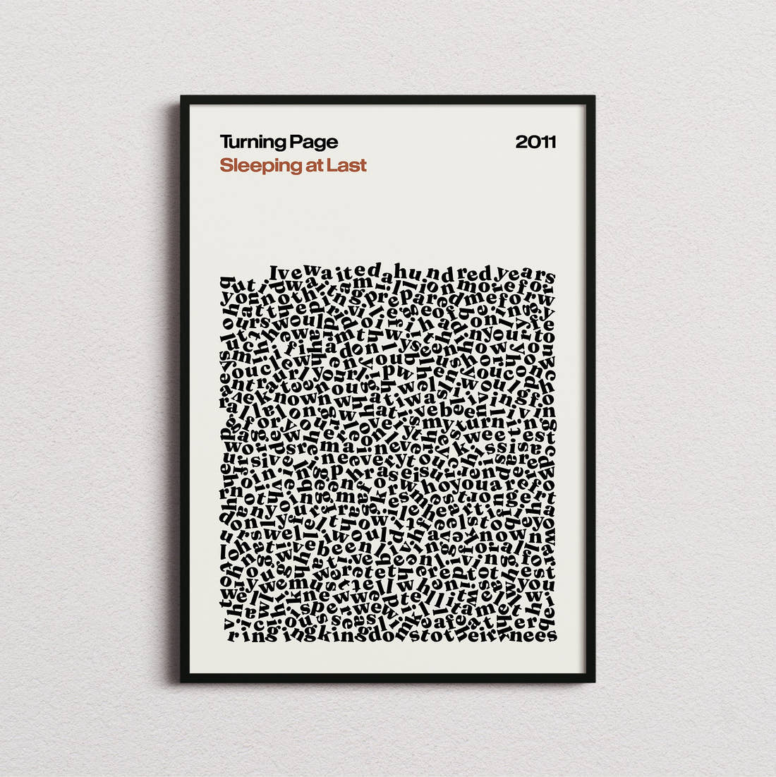 Sleeping At Last Turning Page Lyric Print in the cream colourway, framed