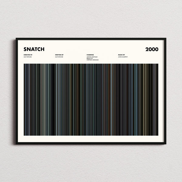 Snatch Movie Barcode Poster framed and photographed straight on