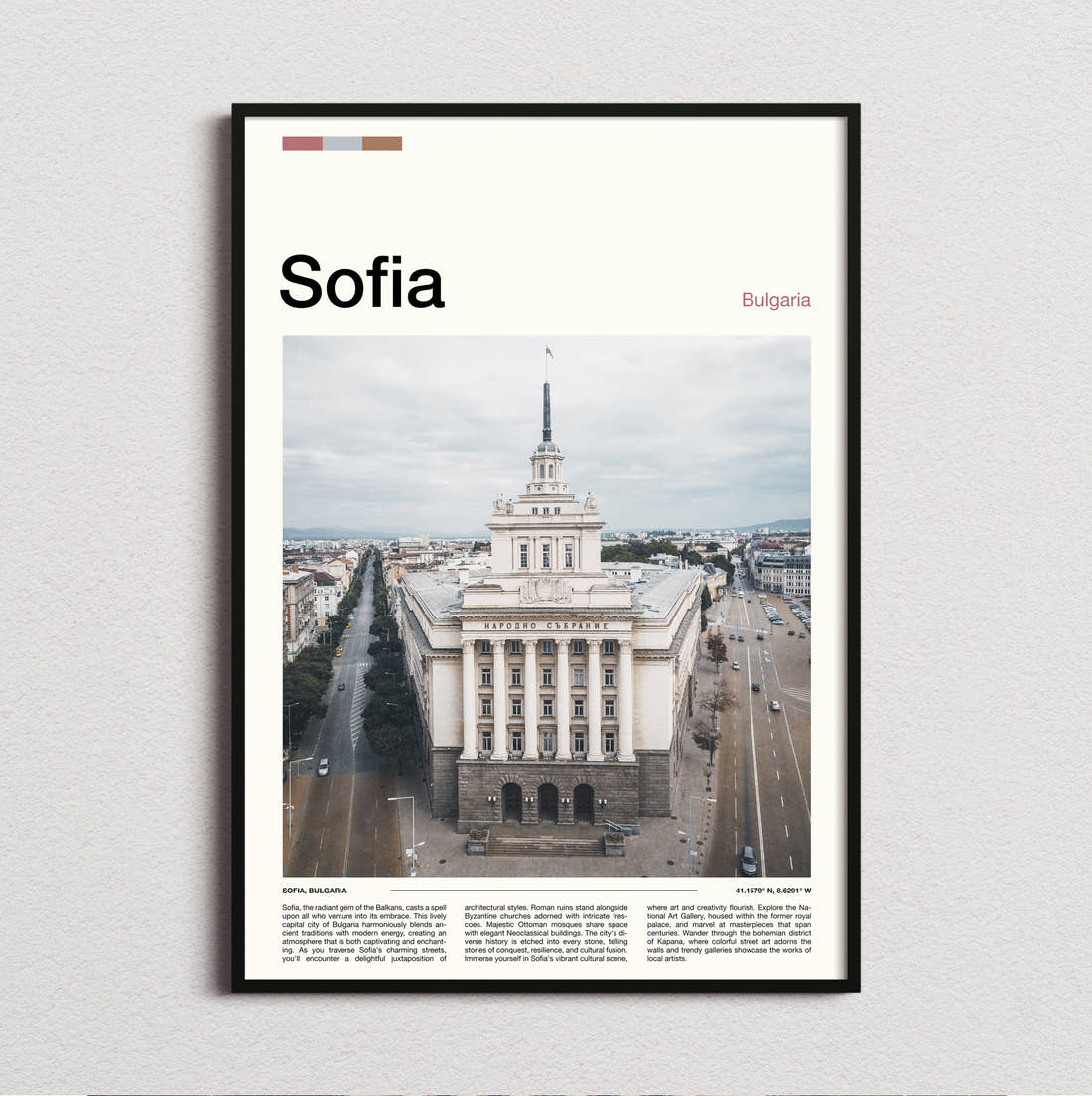 Sofia Government Building Travel Print framed and photographed straight on