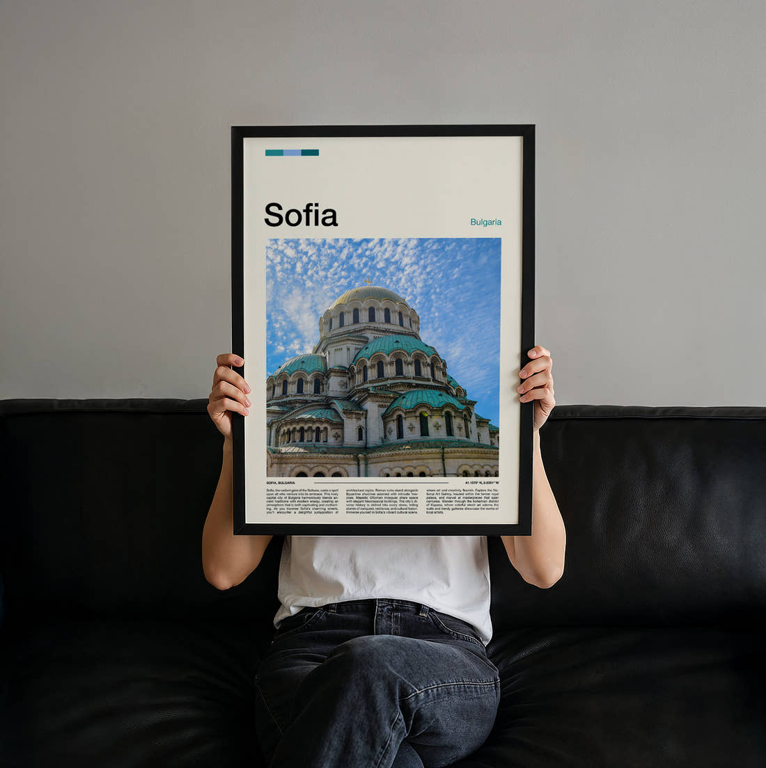 Sofia Alexander Nevsky Cathedral Travel Print held up by hand to show the size of the print