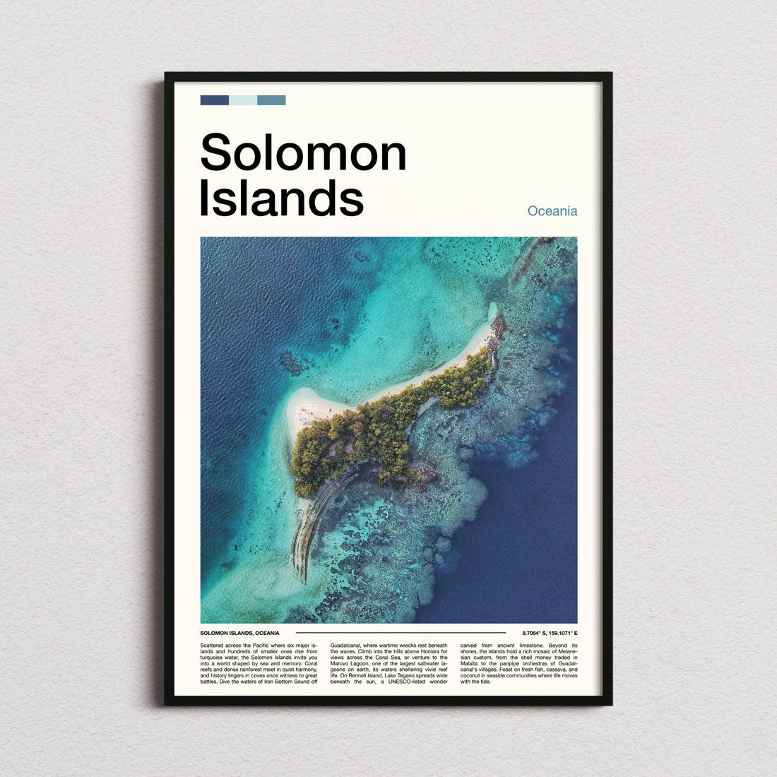 Solomon Islands Aerial Island View Travel Print framed and photographed straight on