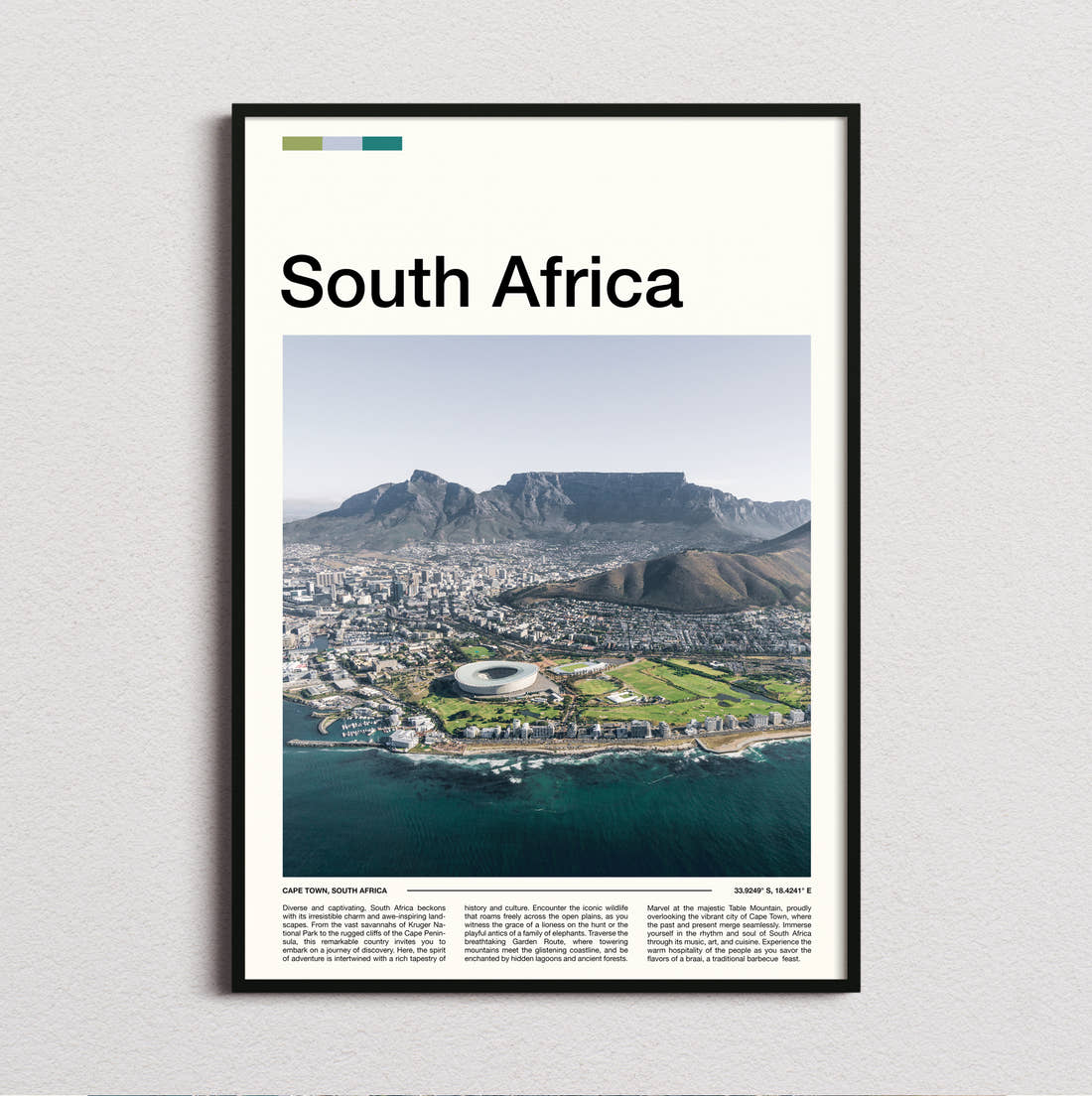 South Africa Table Mountain Travel Print framed and photographed straight on