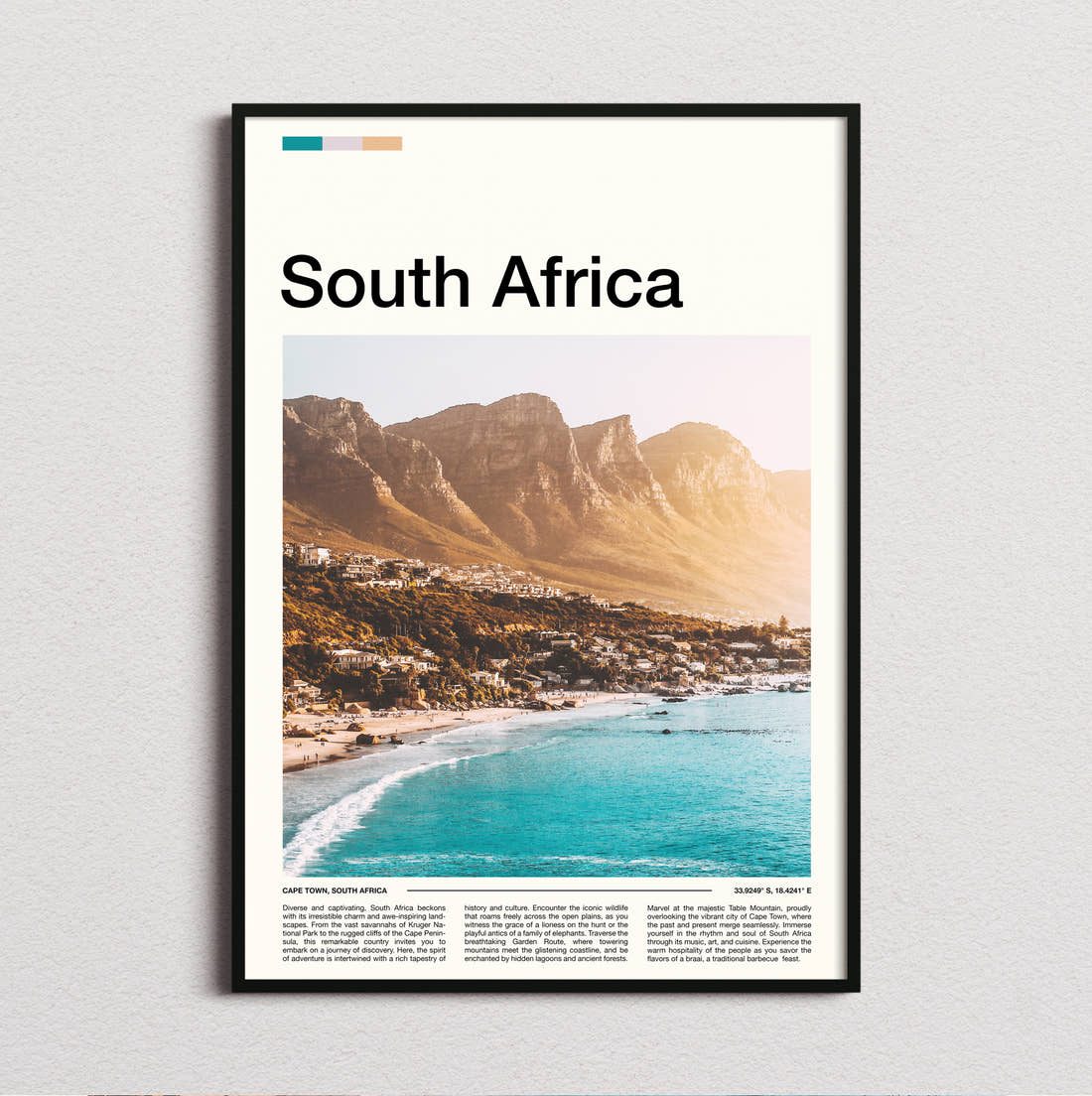 South Africa Twelve Apostles Travel Print framed and photographed straight on
