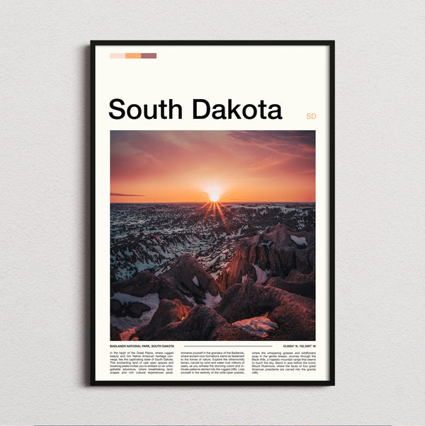 South Dakota - Badlands Sunburst At Sunset - Travel Print