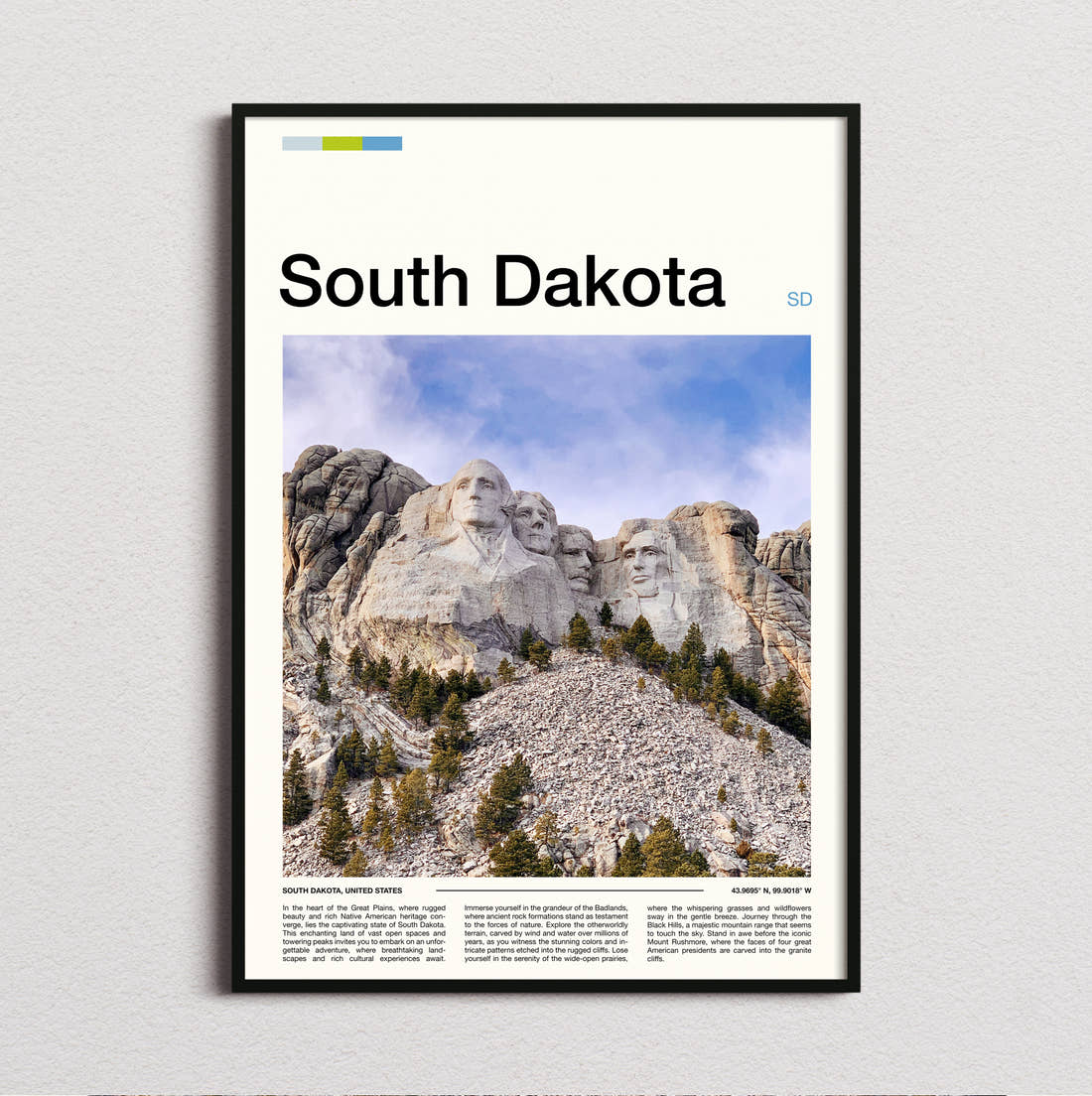 South Dakota Mount Rushmore Travel Print framed and photographed straight on