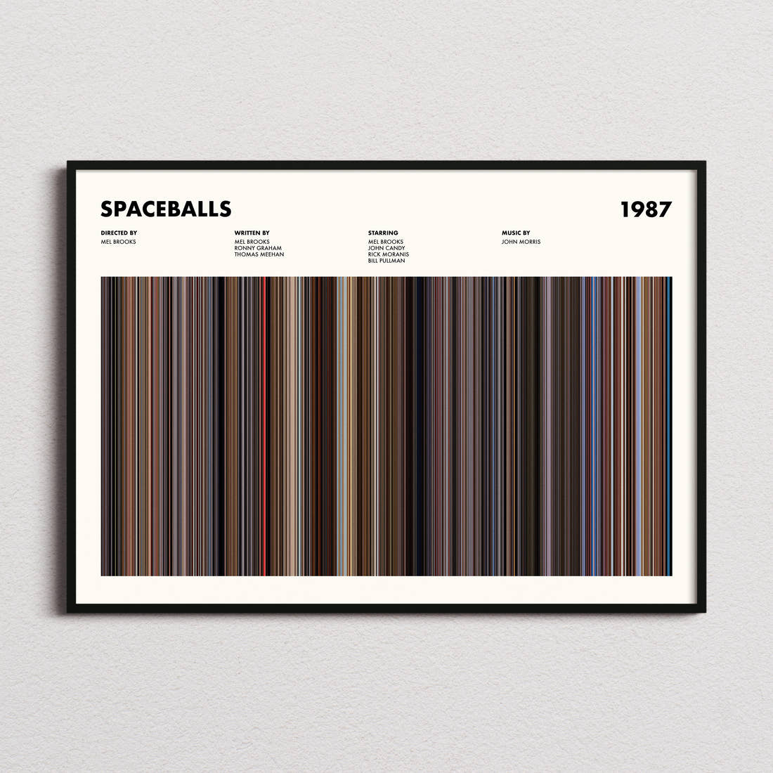 Spaceballs Movie Barcode Poster framed and photographed straight on