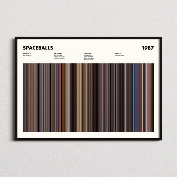 Spaceballs Movie Barcode Poster framed and photographed straight on