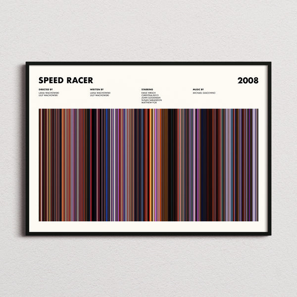 Speed Racer Movie Barcode Poster framed and photographed straight on