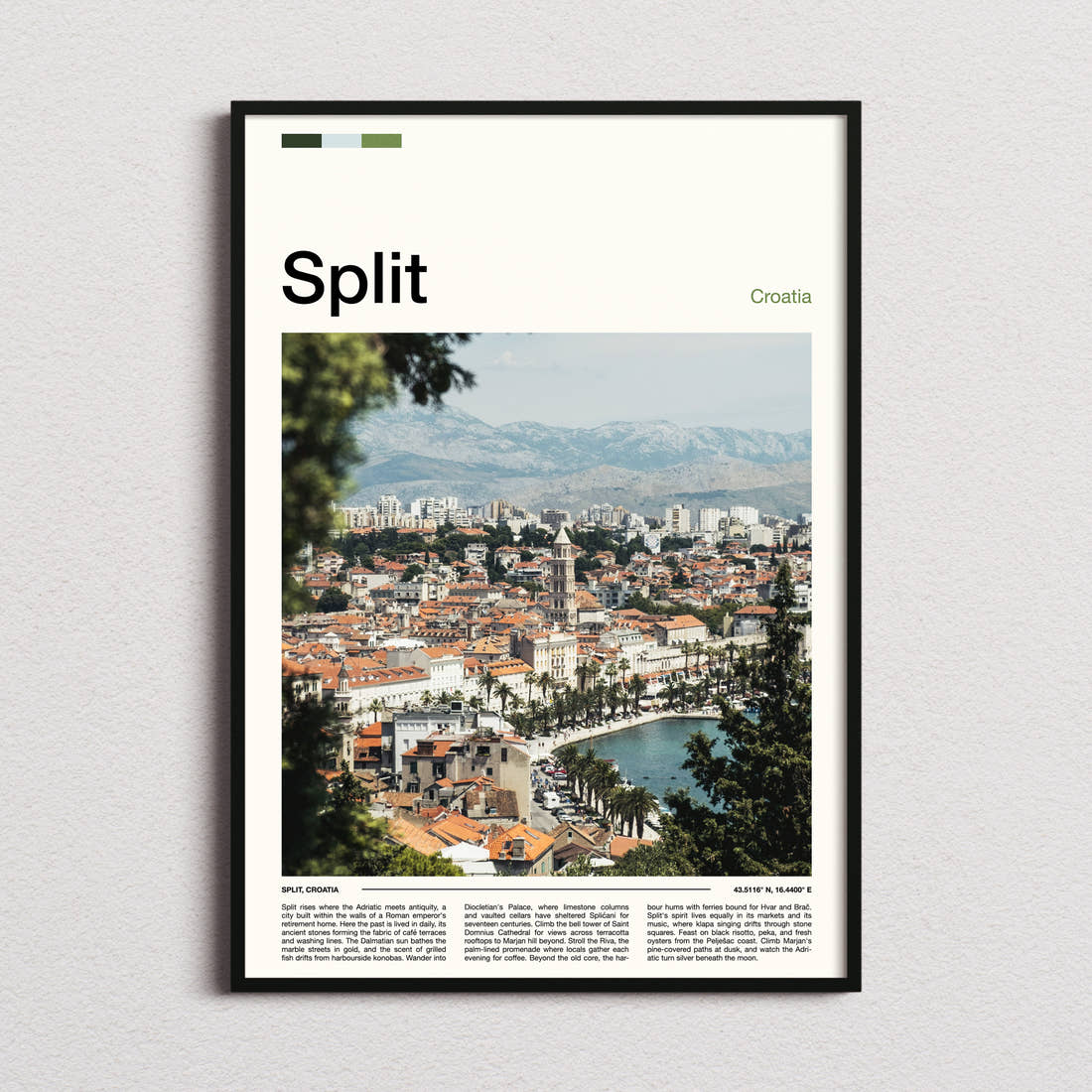 Split Old Town And Harbour Travel Print framed and photographed straight on